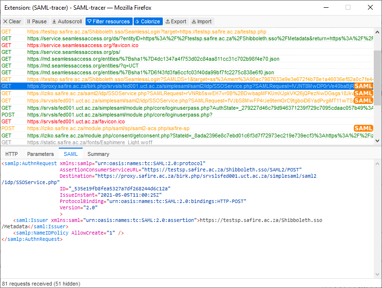 Viewing the SAML trace